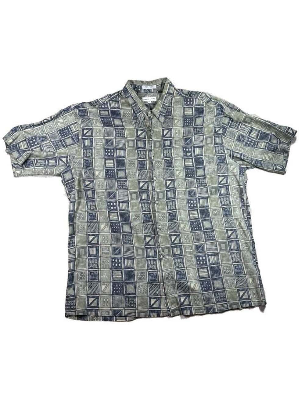 Pierre Cardin Vintage 100% Rayon Geometric Abstract Print Shirt XL Green
